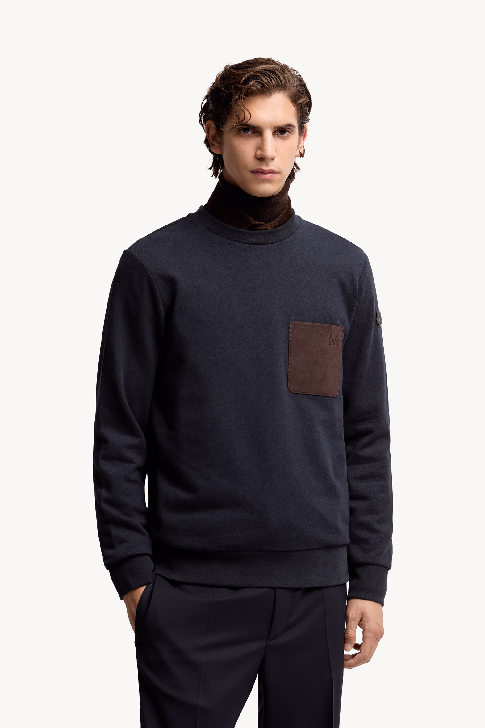 Cotton & Cashmere Sweatshirt with Pocket Men Navy Blue Moncler 3